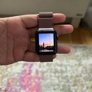 Barely Used Apple Series 3 Smart Watch with Rose Gold Mesh Band